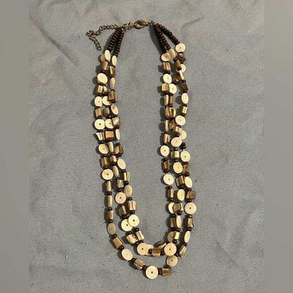 Y2K Shell and Wood Layered Necklace - Picture 1 of 4